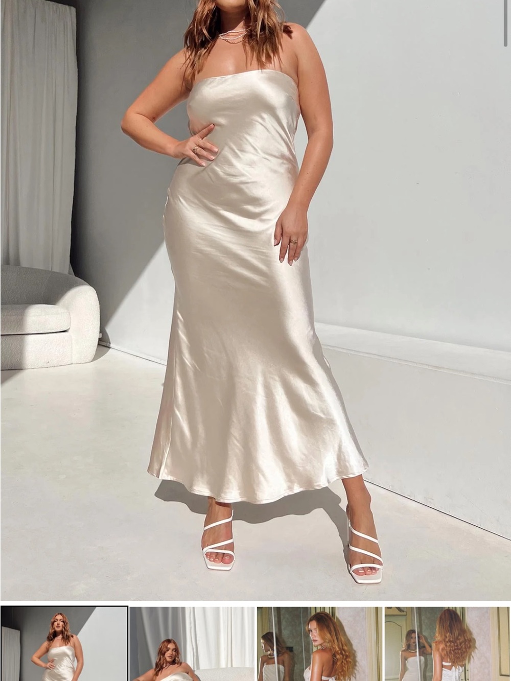 Princess Polly Strapless Satin Slip Dress in Champagne